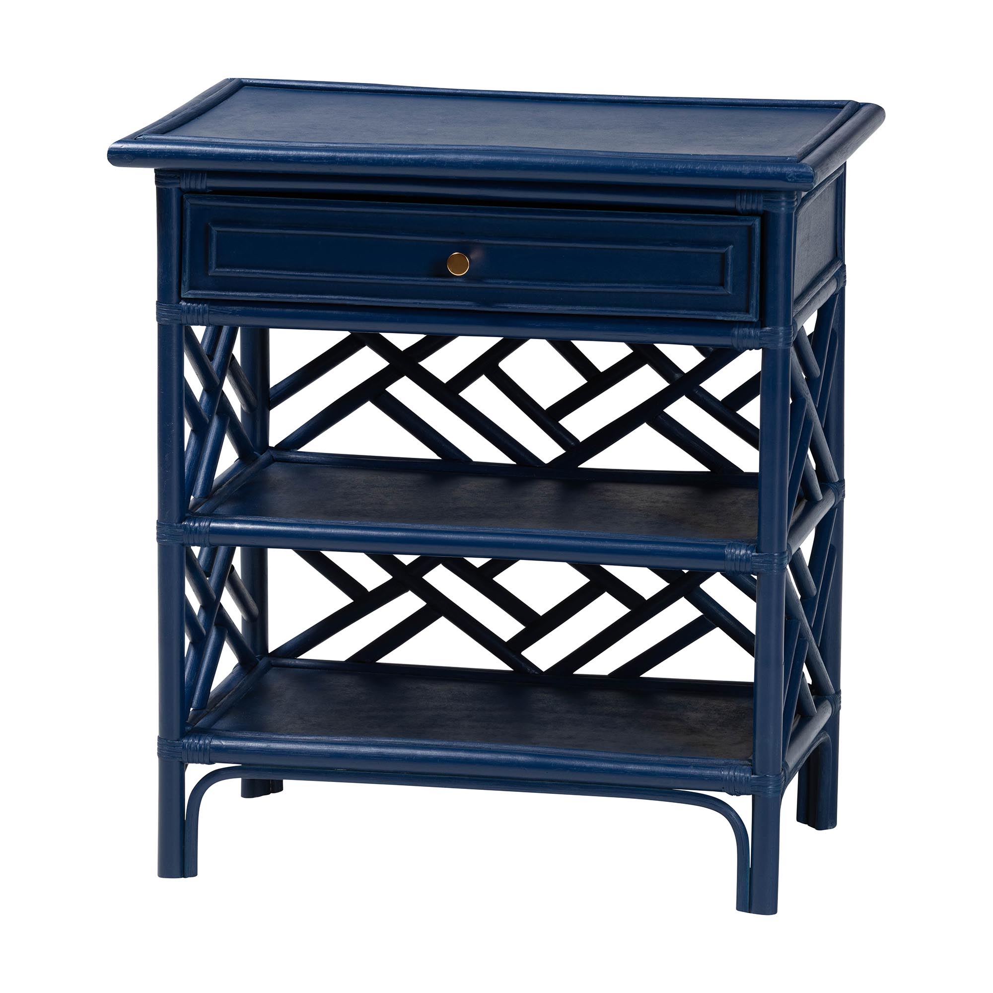 bali & pari Tiaret Natural Rattan Nightstand with Drawer and Shelves - Chippendale -Style Bedside Table for Bedroom or Coastal Living Spaces, Blue Affordable modern furniture in Chicago, classic bedroom furniture, modern nightstand, cheap nightstand